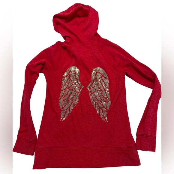 Victoria’s Secret Red Hoodie Gold Angel Wings medium - Picture 1 of 14